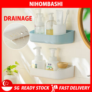 1pc/2pcs-Bathroom Wall Rack Organizer Drainage Kitchen Storage Shelf Toilet Toothbrush Drain Holder Bottom Hollow Drainer Design for Home Storage