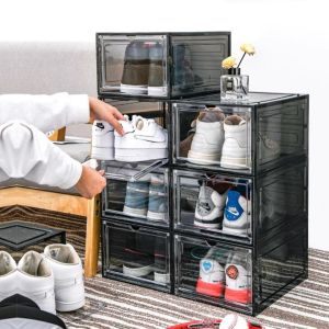 กล่องใส่รองเท้า ชั้นวางรองเท้า กล่องอเนกประสงค์ สองแพ็ค กันน้ำและกันฝุ่น หนาทนทาน การเปิดและปิดด้วยแม่เหล็ก