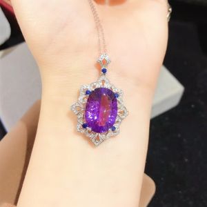 Montagne Jewelry 925 Silver Pendant Sapphire Inset Elegant Design Fine Jewellery Natural 13x18mm Amethyst Pendant