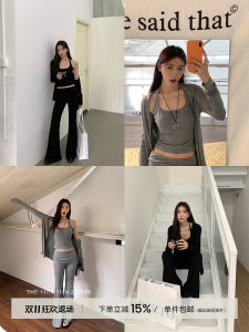 ชุดกีฬาลำลองสำหรับผู้หญิง ชุดสามชิ้นแขนยาว กางเกงขายาว คอกลม ฤดูร้อน 2025 ชุดแฟชั่นสตรีทสไตล์ใหม่