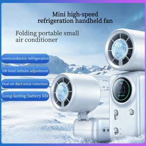 Taoxilife Mini Semiconductor Refrigeration Handheld Fan 6000mAh 100 Speed Wind Regulation High-speed Turbo Fan LED Digital Display Foldable Portable Fan Neck Fan