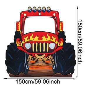 Monster Truck Photo Booth Frame Red Flame Monster Truck Cutout Background Banner for Kids Truck Themed Birthday Party