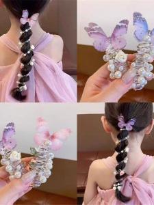 Ruy Băng Tóc Búi Đuôi Ruy Băng Dây Điện Trong Suốt Vải Voan Bướm Hoa Hồng Ma Thuật Phụ Kiện Tóc Thời Trang Ngọt Ngào Không Thương Hiệu