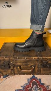 Motorcycle Boots Men British Style High-top Leather Shoes Casual Fashion Black Cargo Chelsea Ankle Boots