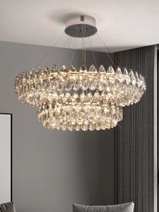Modern Minimalist Luxury Crystal Chandelier for Living Room and Bedroom Energy Saving LED Light with Adjustable Color Temperature