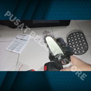 BERGARANSI KNIFEZER Chainsaw Gergaji Mesin potong kayu mini rantai 21V 4 Inch 550W D260489