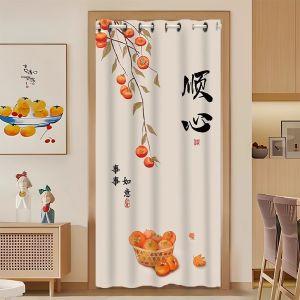Chinese Style Door Curtain Block Wind Air Conditioning Bedroom Privacy Protection No Punching Household Living Room Decorative Door Curtain