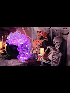 Halloween Decoration DIY Bubbling Cauldron Set Purple Bubble Flaming Barrel Remote Control Indoor Party Decoration