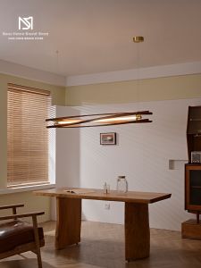 MOYU | French Antique Japandi Style Wooden Brass Pendant Light