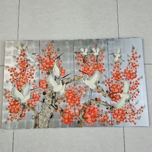 Bộ Tranh sơn mài Thanh Bình Lê 4 tấm - Hạc Đào/ Mai size 50x80 cm thích hợp trang trí làm quà tặng