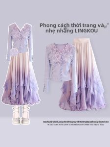 NUMEN BUTTON | Bộ Áo Knit Màu Vá Top Dye và Chân Váy Spring Design Petite Faire