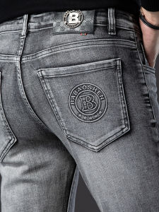 กางเกงยีนส์ทรงสลิมฟิตสำหรับผู้ชาย ทรงหลวม สไตล์ลำลอง ฤดูใบไม้ร่วง/ฤดูหนาว แบรนด์สหภาพยุโรป กางเกงยีนส์ลำลองระดับไฮเอนด์