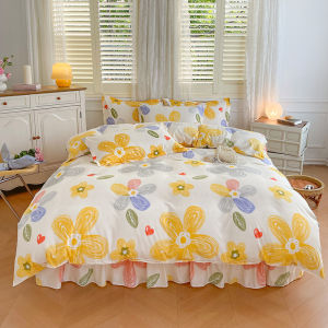 Korean Style Pure Cotton Bedding Set Non-Cotton Water Washed Four-Piece Single Duvet Cover Double Size Bed Linens