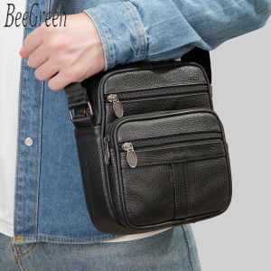 BeeGreen Men Real Leather Small Shoulder Bag Soft Cowhide Crossbody Bag High Quality Daily Cellphone Bag