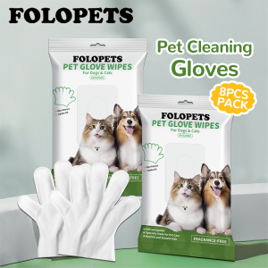 Pet Wash-free Disposable Wet Wipes 8Pcs Pet Cleaning Gloves for Dog and Cat Grooming