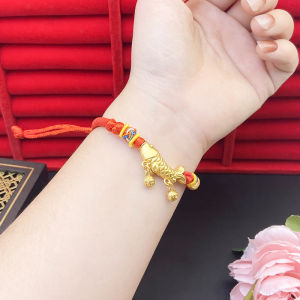 Kemstone Gold Plated Carp Flish Bracelet Womens Adjustable Red Rope Charm Bracelets Jewelry Gift