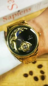 AOKULASIC | AOKULASIC Luxury Mechanical Watch for Men Gold Tourbillon Skeleton Automatic Watches Stainless Steel Strap Business Wristwatches