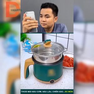Nồi Lẩu Mini Đa Năng Nồi Lẩu Điện Mini Ca Nấu Mì 18cm 2 Nấc Nhiệt Kèm Giá Hấp Inox Đế Chống Dính Chiên Xào Hấp Luộc Ăn Lẩu Tiện Dụng Bảo Hành 12 Tháng