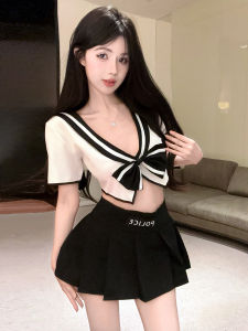 Chypre Style Sailor Suit Set Pure Desire Navy Collar Womens Attire Japanese Innocent Look Summer Polyester Student Uniform Cosplay