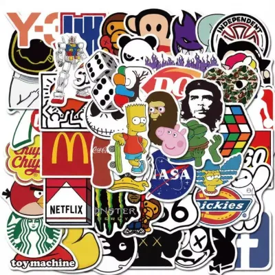 Waterproof Non-Adhesive Stickers 50/100 Pcs Cartoon Style Phone Case Luggage Notebook Tablet Decals No Glue Required