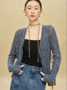 SUSHE | Vintage Nordic Style Color Mixed V-Neck Loose Knitted Cardigan