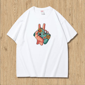 เสื้อยืดคอกลมแขนสั้นผ้าฝ้ายแท้สำหรับผู้ชาย สไตล์ฤดูร้อน เสื้อเชิ้ตแขนสั้นสีขาวดำ ทรงหลวม แฟชั่นลำลอง