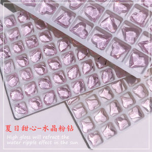 2023 Nail Beauty New Crystal Pink Diamond Summer Sweetheart Crooked Heart Love Heart Water Drop Square Diamond Ice through Nail Crystal Ornament