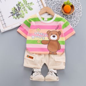 0-4 Years Cartoon Stripe Children Clothing Sets: Lovely Toddler Clothes & Printing Bear Wear