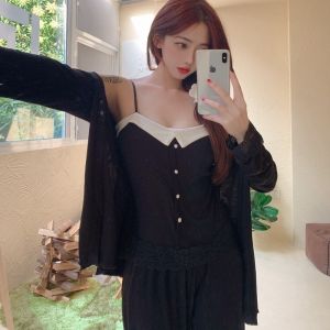 ฤดูร้อน Modal แขนยาวบาง ผ้าฝ้าย ชุดนอน ผู้หญิง แฟชั่นบ้าน ใส่สบาย ระบายอากาศได้ดี มีแผ่นรองหน้าอก หวาน แจ๊กเก็ต