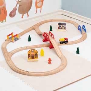 Childrens Wooden Train Track Simple Set Educational Toy Lecool Car Compatible with Wooden Building Blocks Scene
