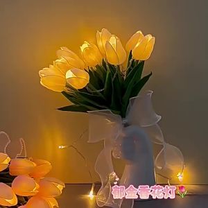 5/10pcs LED Tulips Bouquet Night Light for Home Garden Artificial Flowers PU Tulip Fake Flower Decoration Wedding Birthday Gift
