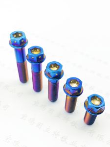 Titanium Alloy Caliper Screw M10*1.25 Internal And External Hexagonal Hole Punching Small Flange Fine Tooth Modification Gold Color Blue Burnishing