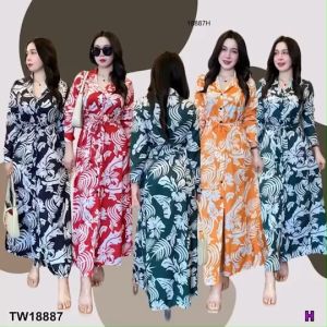 | TW18887 แม็กซี่เดรสเชิ้ตผูกเอว ลายกราฟฟิก | แม็กซี่เดรสเชิ้ตผูกเอว ลายกราฟฟิก |
