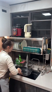 Metal Sink Dish Rack With Cabinet Doors Dustproof Kitchen Drying Rack Multi-Functional Kitchen Storage Rack