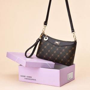 Moms Crossbody Small Bag Womens Elderly Fashionable Casual PU Leather Zipper Closure Geometric Pattern Printed Handbag