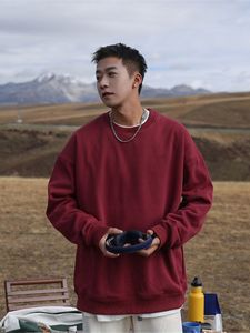 Hong Kong Style Retro Pure Cotton Sweatshirt round Neck New Arrival K-style Spring & Fall Mens Clothing Simple Loose and Versatile Casual Trend