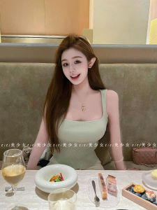 Mint Green Knitted Strap Vest Womens Sleeveless Inner Wear Princess Style Sweet Princess Fit Summer Spring Short Length