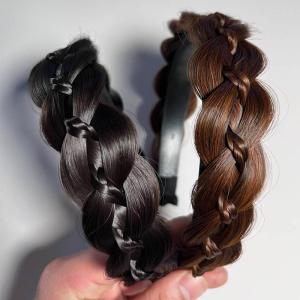 Fishbone Plaits Headband Wig Female New Arrival Sandwich Twist Braid Hairband Imitation Full Real Human Hair High Skull Top Gourd Braid Hair Accessories