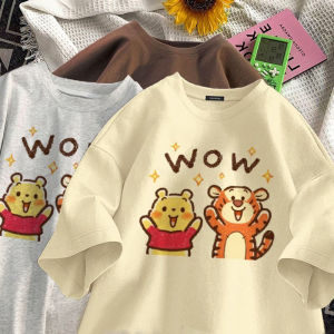 New Heavyweight Pure Cotton American Retro Short Sleeve T-Shirt Women Summer Cute Loose Couples Top Trendy round Neck Casual Wear