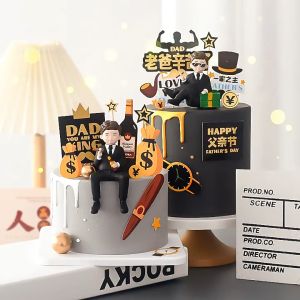 | Cake Decoration | Fathers Day Best Dad Birthday Paper Topper Set Cake Topper 父亲节男神爸爸胡子领结西装一家之主生日纸插牌蛋糕装饰