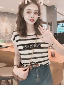 Ice Silk Thin Hollow Stripe Knitted Top Womens Summer Loose Slimming Personality Sleeveless Shoulder Pad Shirt