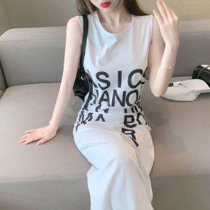 Váy Dài Không Tay Chữ Cái Cạp Cao Mùa Hè Cho Nữ Dáng Rộng Thoải Mái Dài qua Đầu Gối Váy Midi Thời Trang