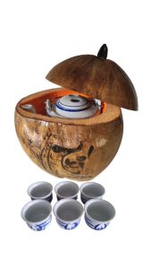 Bộ bình ủ trà trái dừa khắc chữ "Trí" / Bình trà 04 - 09 lít / Giữ ấm 3 - 6 giờ / Sản phẩm sản xuất thủ công trứ danh xứ dừa Bến Tre