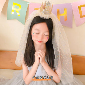 Birthday Headband Girls Crown Headdress Princess Party Fairy Beautiful Veil Baby Foto Cute Girls Hair Accessories