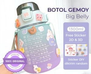 Botol Minum Big Belly Gemoy 1300ML 1.3Liter Botol Motivasi Penanda Waktu Botol Minum Viral