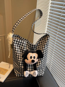 กระเป๋าสตางค์ผ้าใบลายสก็อตสไตล์ญี่ปุ่น กระเป๋าสะพายไหล่ข้างเดียวความจุขนาดใหญ่สำหรับผู้หญิง กระเป๋าสะพายไหล่แบบลำลองสำหรับไปทำงาน