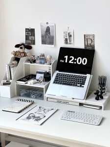 เก้าอี้ทำงานแบบปรับระดับได้พร้อมชั้นวางของสำหรับคอมพิวเตอร์โน๊ตบุ๊ก จัดระเบียบส่วนบนของโต๊ะทำงานสำหรับผู้หญิง