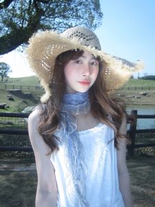 Summer Beach Vacation Feelings Womens Straw Hat Handwoven Laffey Grass Sun Hat Large Brim round Top Casual Style Youth Outfit
