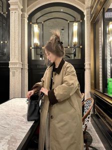 Khaki Cotton Jacket Womens Winter New Style Coat Korean Style Medium Length Female Outerwear Long Sleeve Square Collar