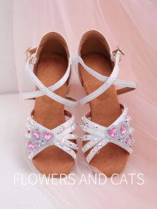 Girls Latin Dance Shoes Soft Bottom Childrens New Style Spring Summer Beginner Dancing Shoes Kids Butterfly Knot Glitter Leather